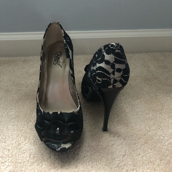 Black Lace Peep Toe Pump - Picture 3 of 6
